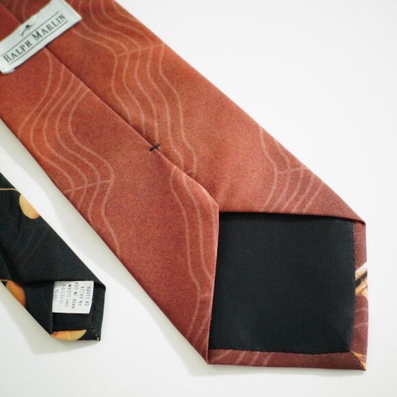 Ralph Marlin Trombone & Notes Brown Black Print Polyester Tie - Picture 7 of 8